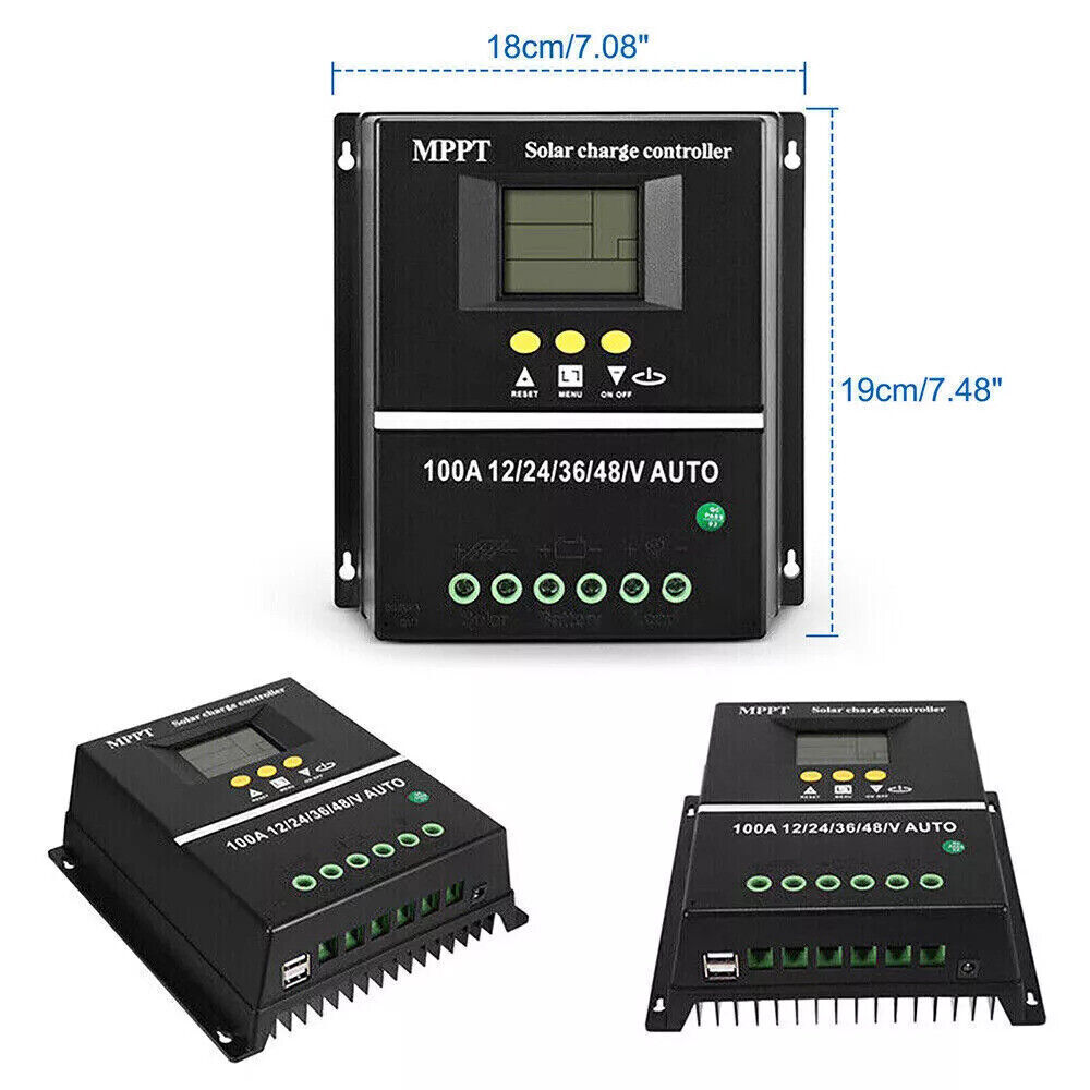 2pcs 100A MPPT Solar Charge Controller Tools 12V/24V/36V/48V LCD Dual USB