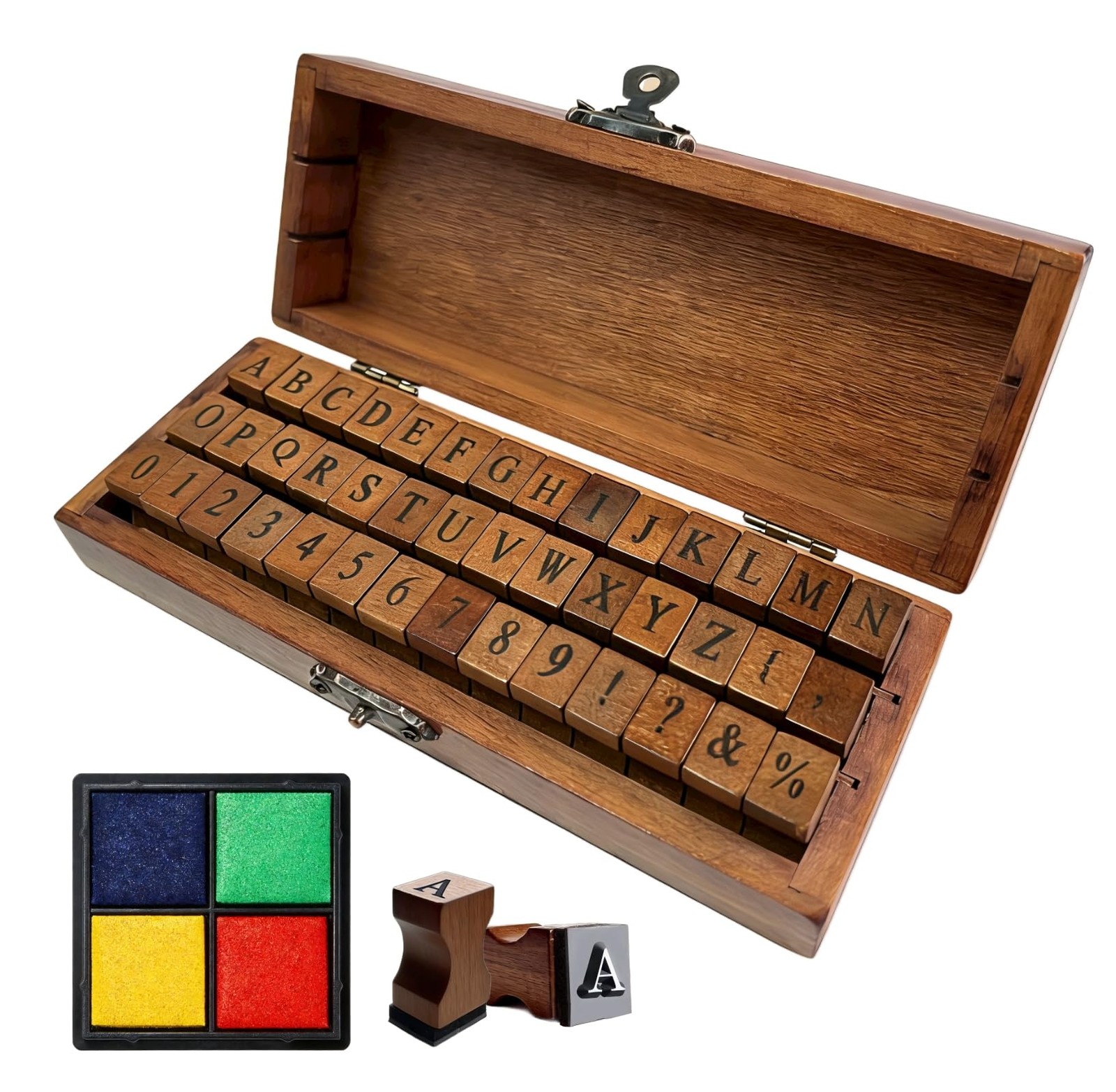 42 Pcs Letter Stamps, Wooden Alphabet Rubber 0.8 x 0.5 inches, Vintage Walnut