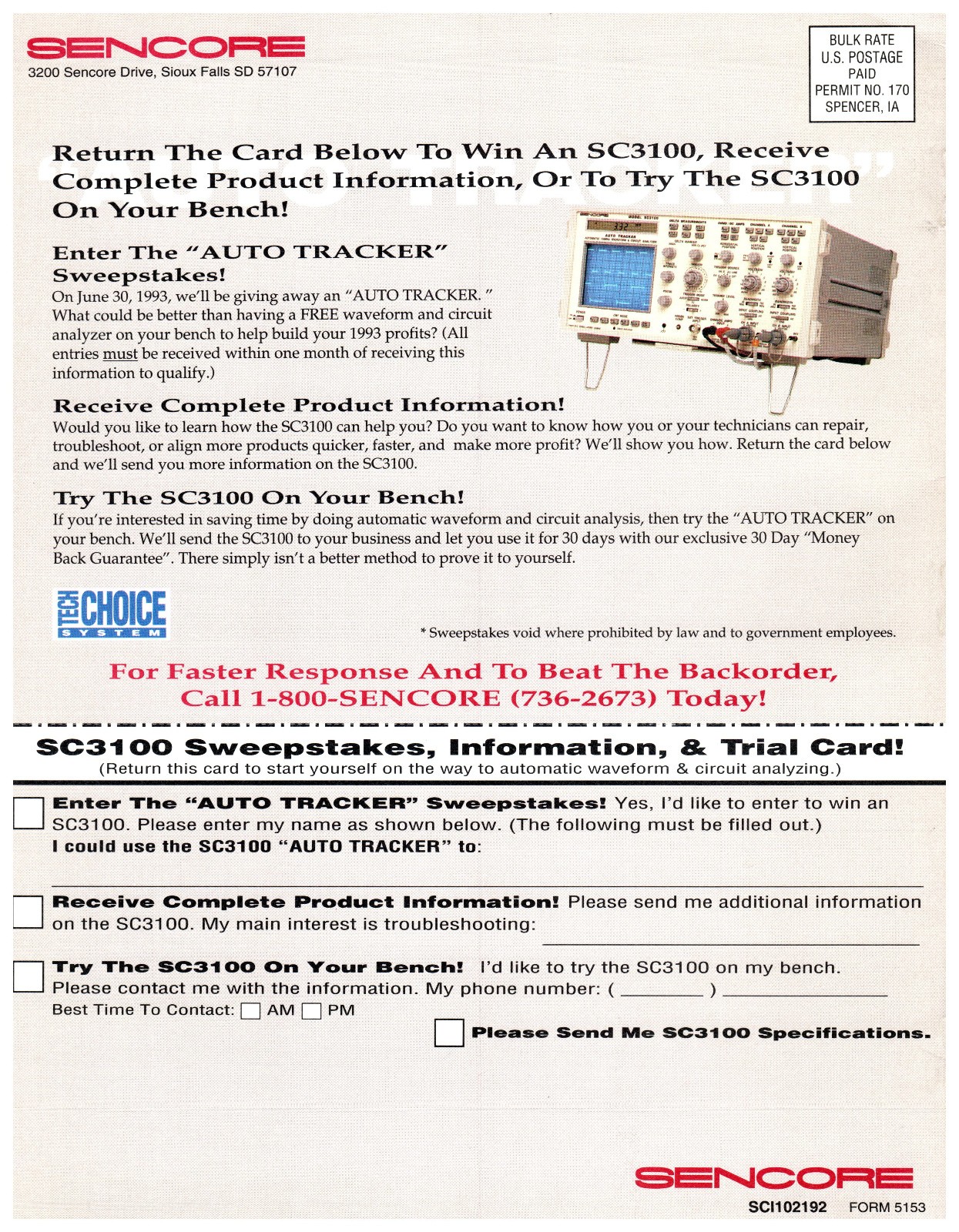 Sencore SC3100 Auto Tracker Waveform Circuit Analyzer Oscilloscope Brochure