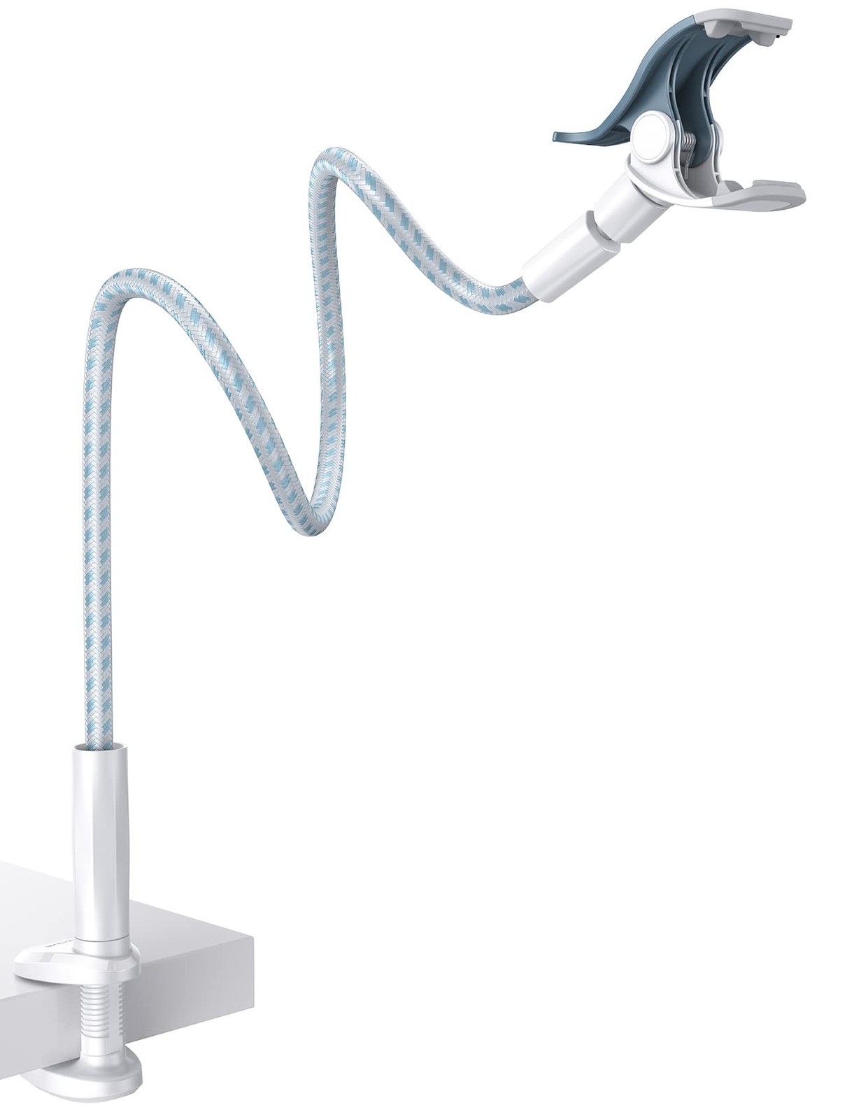 Lamicall Gooseneck Phone Holder Bed - [Nylon Braided] Flexible blue white