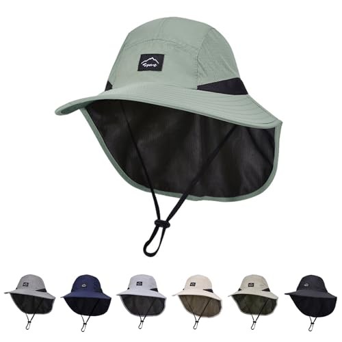 Kids Sun Hat with Neck Flap UPF 50+ UV Protection Wide Brim 1 Army Green