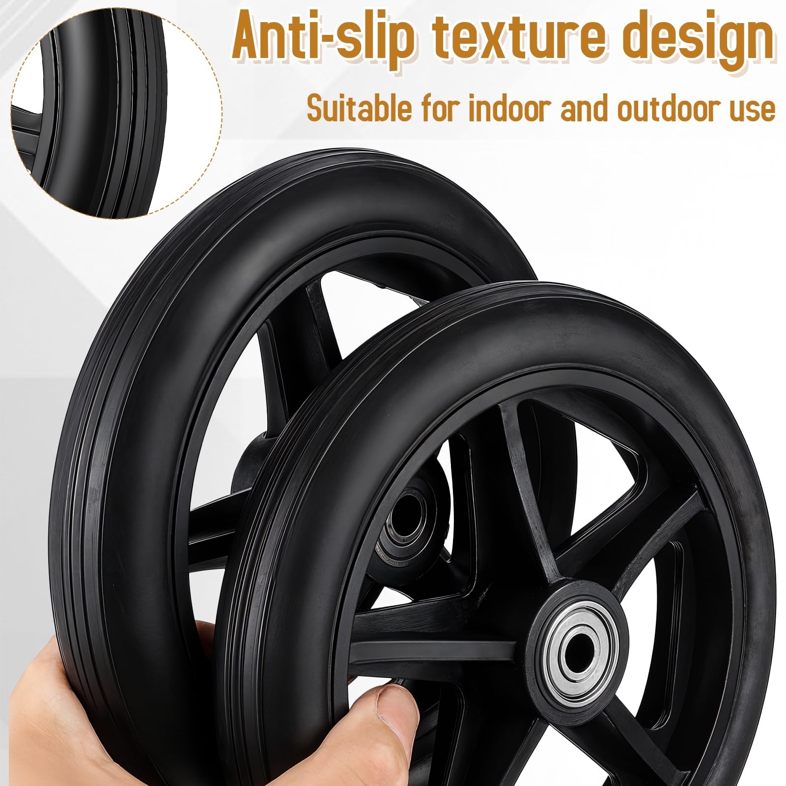 LIQWEI 4 Pack Rubber Wheel Replacement, 6 Inch Solid Wheelchair 6 Inch, Black
