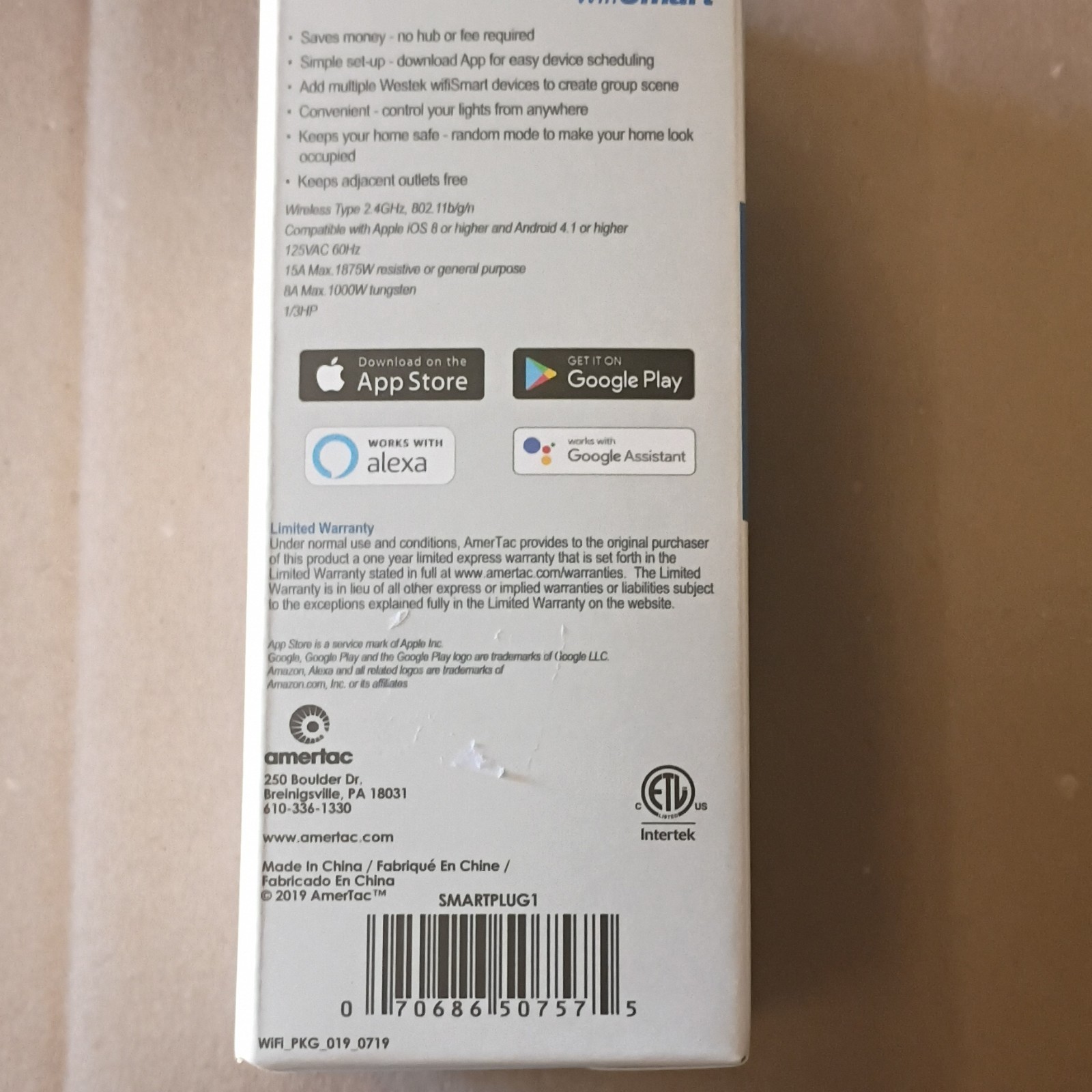 Westek Wi-Fi Smart Plug 1 Outlet App-Controlled Alexa Google Assistant
