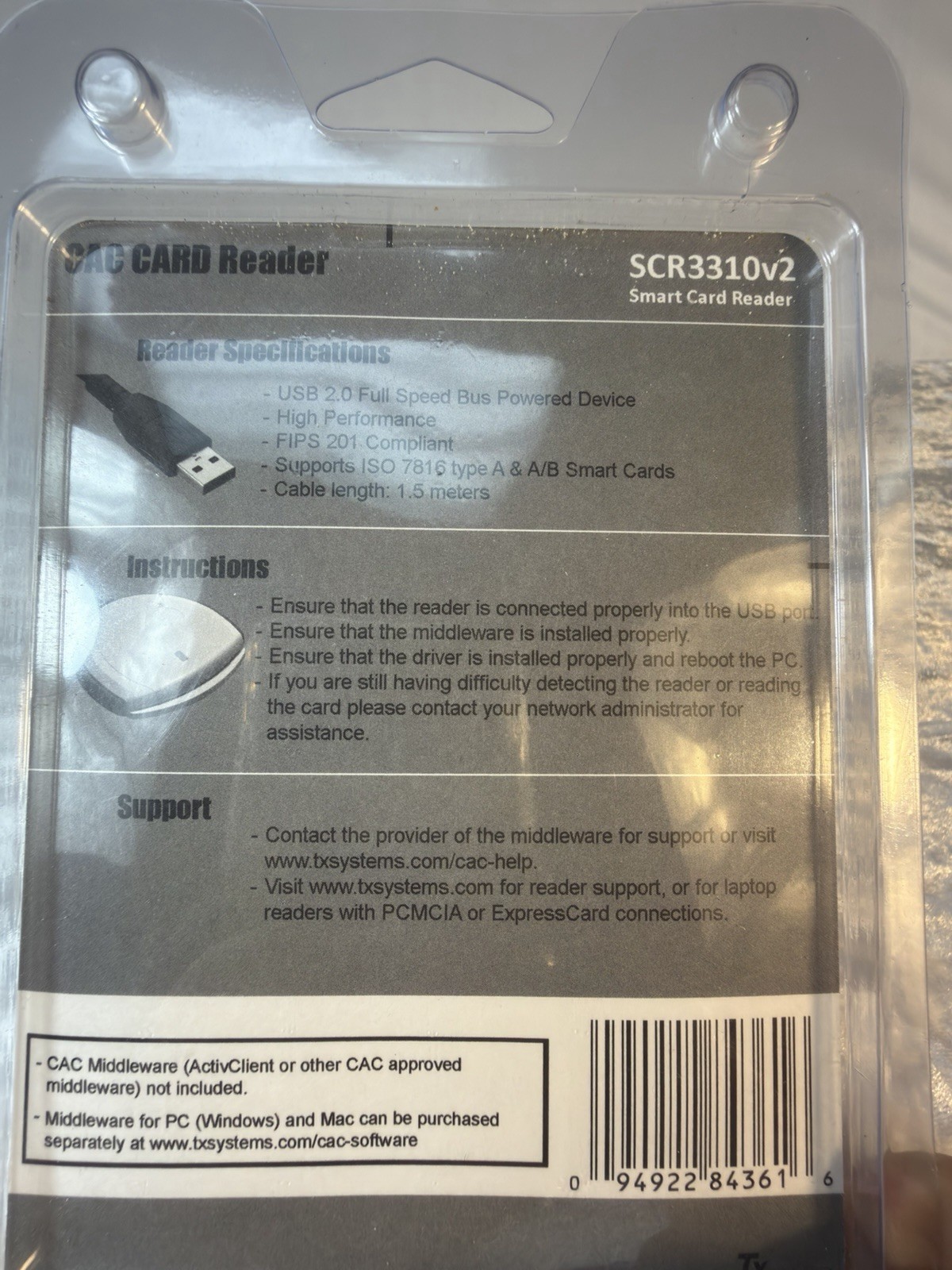 Identiv SCR3310 V2 USB Smart Card Reader for Computer SmartOS - Black/Gray