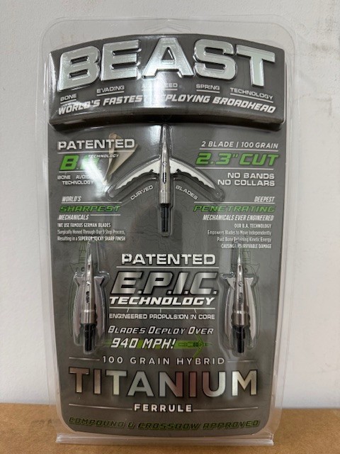 Bowmar Archery Beast Broadheads 2.3 Inch Cut 2 Blade 100 Grain 3 Pack Titanium