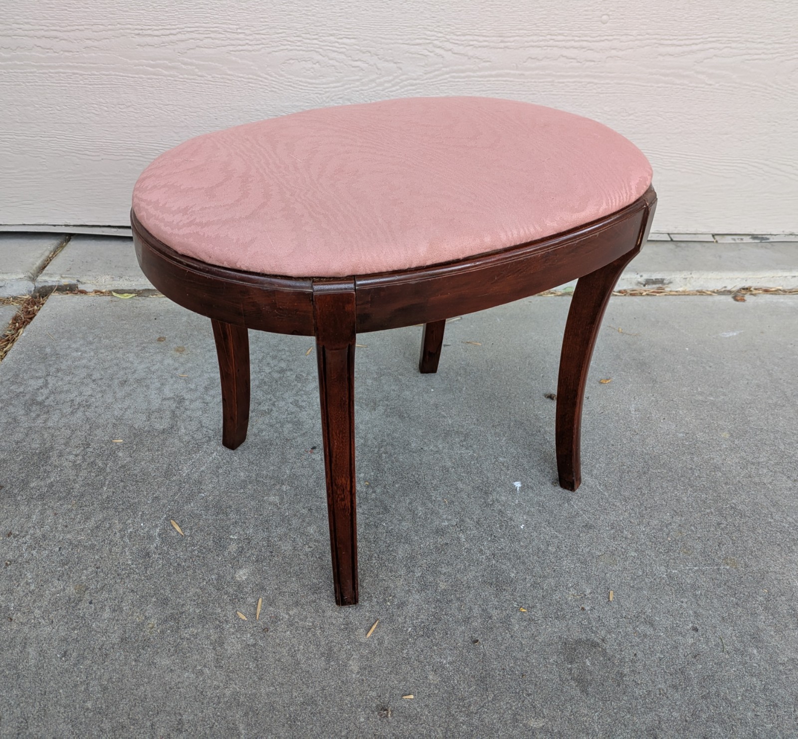 Antique Art Deco Oval Mahogany Wood Vanity Stool Bench Victorian Regency