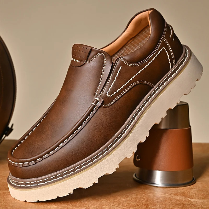 Men's Genuine Leather Thick Soled Tooling Oxford Shoes Business Shoes Loafers