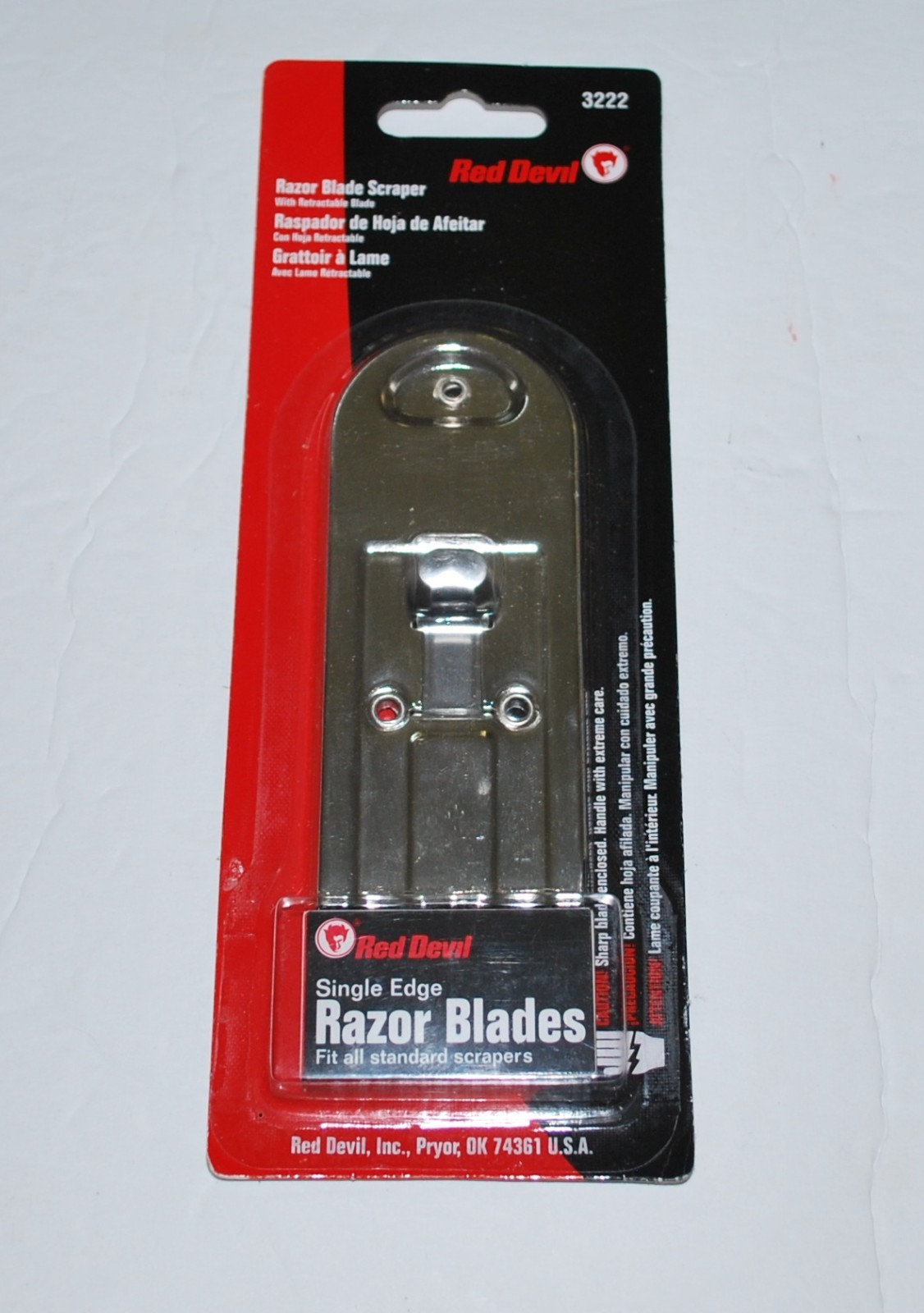 RED DEVIL #3222 RAZOR BLADE SCRAPER WITH RETRACTABLE BLADE & 5 EXTRA BLADES