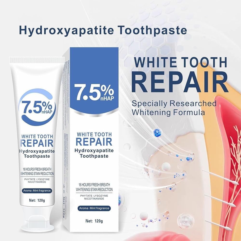 2 Pasta dental con 7.5% Nano Hidroxiapatita, sin flúor, 4oz, blanqueadora