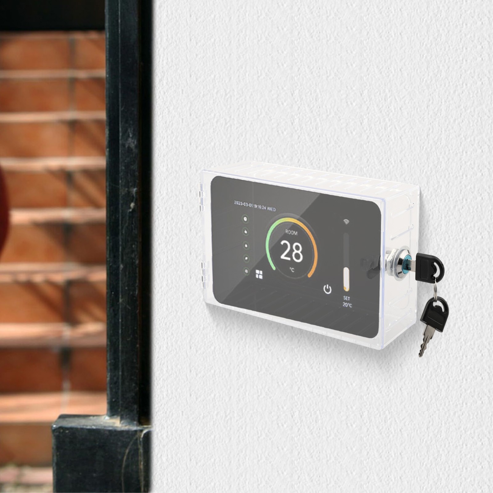 Transparent Lock Box for Thermostat with Key Clear PS Protective Cover