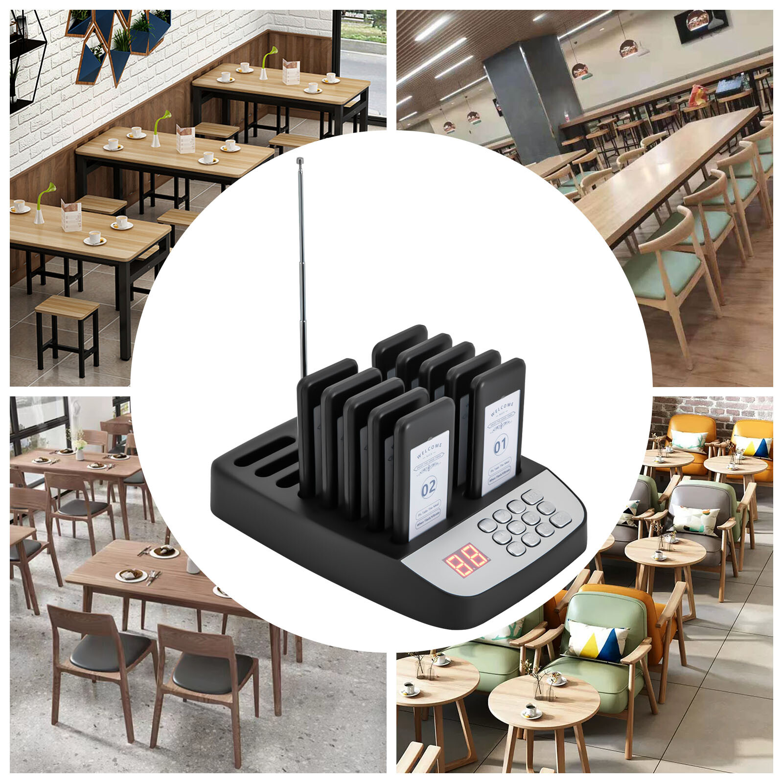 Restaurant Wireless Guest Paging System 10Beepers Queuing Calling Pagers w/Light