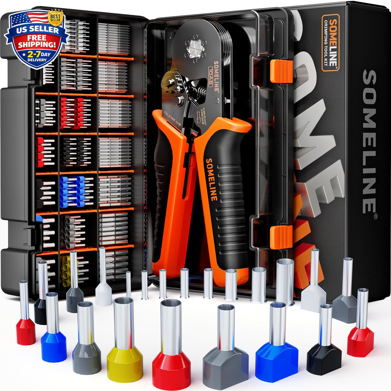 Ferrule Hexagonal Crimping Tool Kit, 21 Sizes Ferrules, Crimping Tool 28-7 AWG w