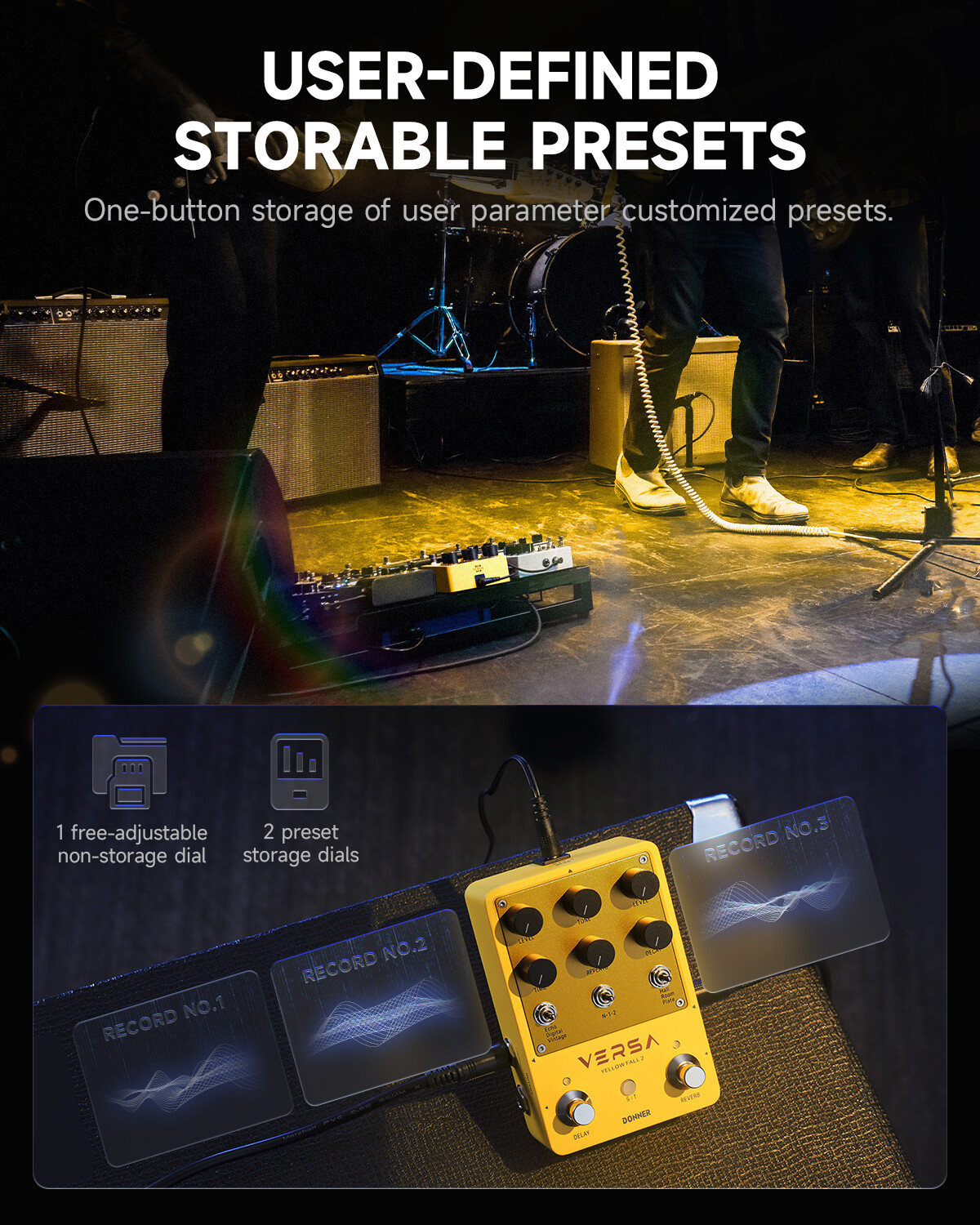 Donner Yellow Fall II Effect Pedal Delay & Reverb Combo Echo Hall Room Plate