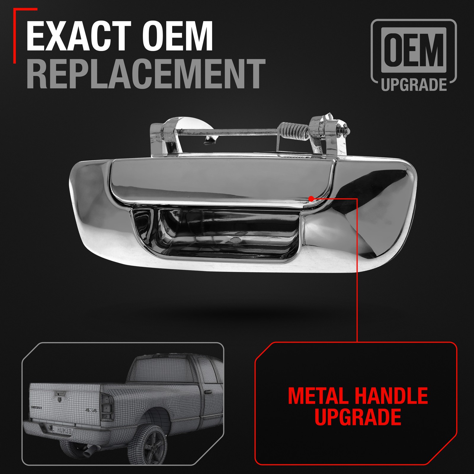 Tailgate Handle Assembly, Upgraded Metal - Compatible with 2002-2008 Dodge Ra...