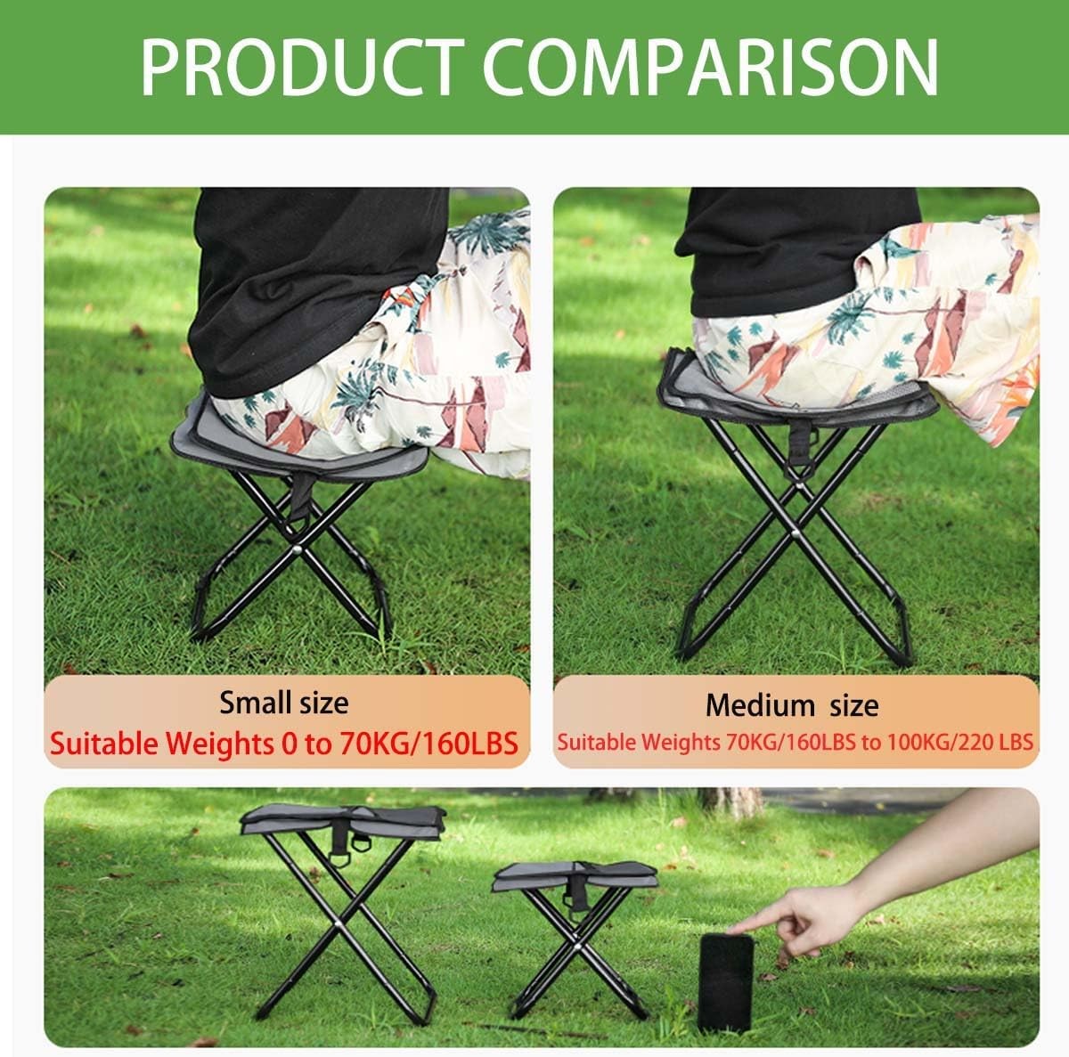 Compact Folding Stool Adults Design & Portable Backpacking Stool W/ Handbag
