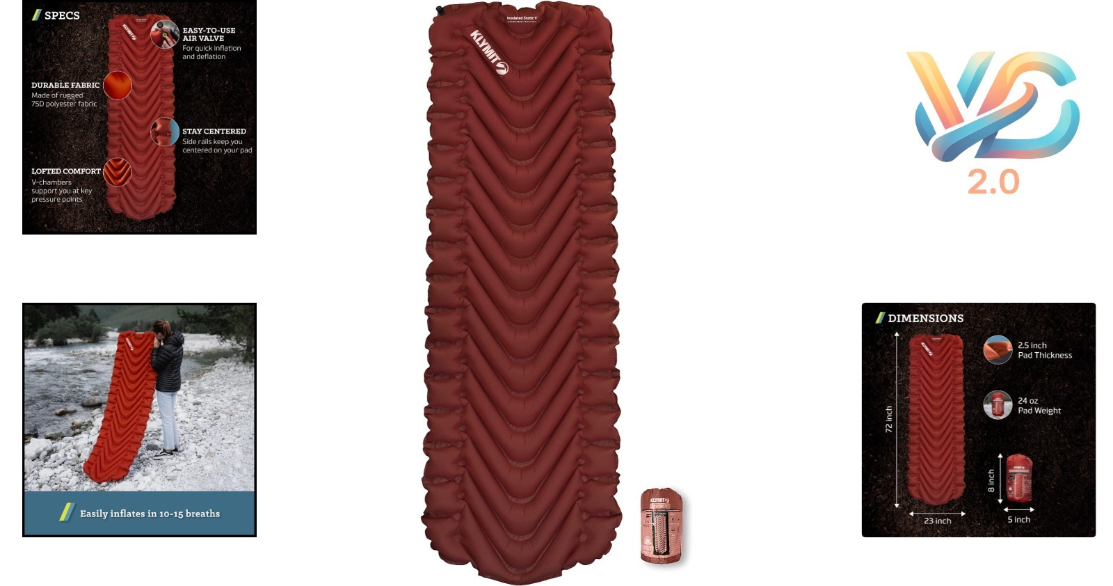 Insulated Static V Inflatable Sleeping Pad 72x23 Lightweight Camping Mattress...
