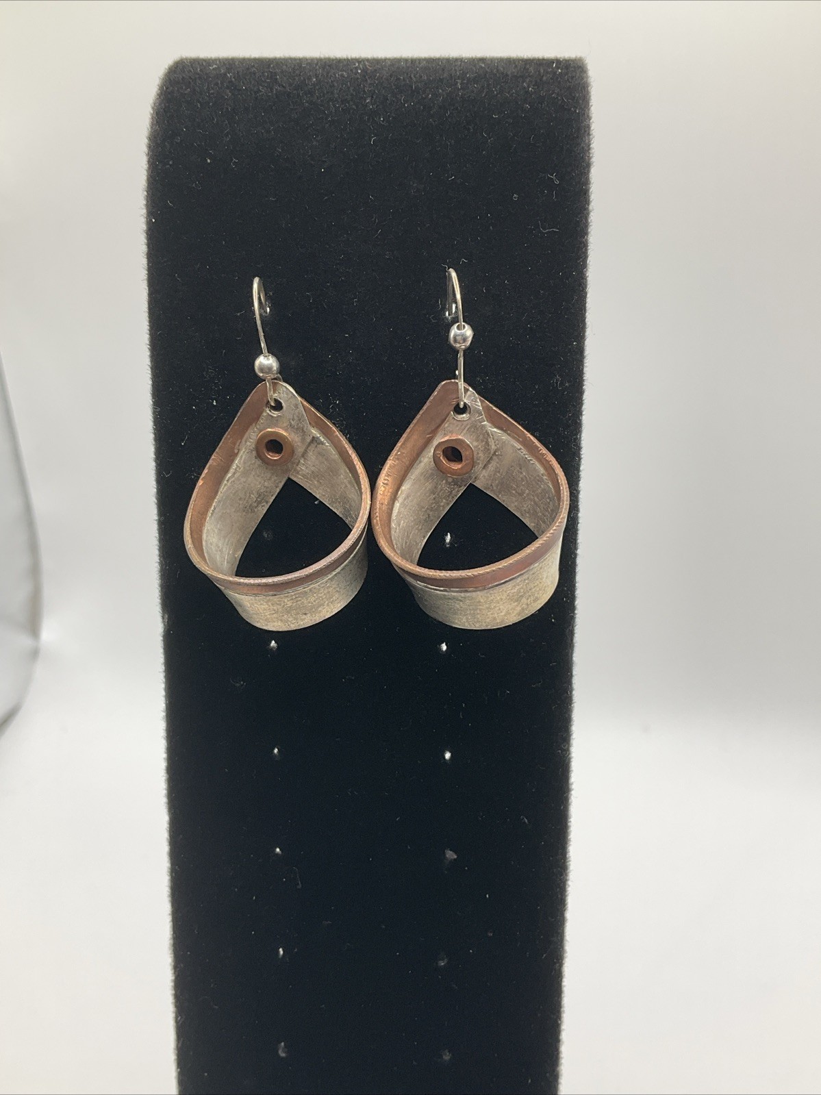 Silvertone Coppertone Hoop Metal Dangle Earrings Vintage