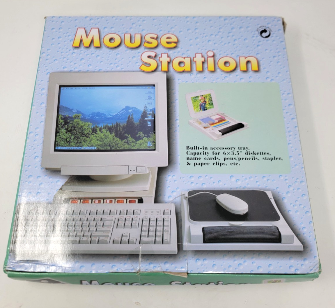 Vintage Computer Mouse Station Built-in Accessory Tray Padded Wrist Roller