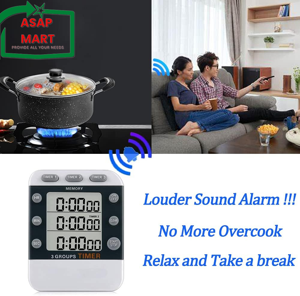 Digital Dual Kitchen Timer, 3 Channels Count Up/Down Timer, Triple Cooking Timer