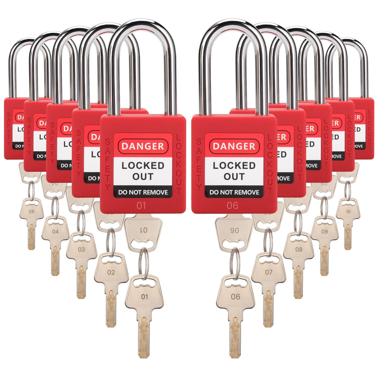Lockout Tagout Locks Set | 10 Red OSHA-Compliant Safety Padlocks with 2 Keys ...