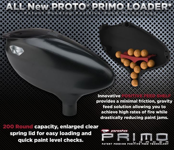 CLEARANCE Proto Primo Gravity Feed Paintball Hopper Loader - Black