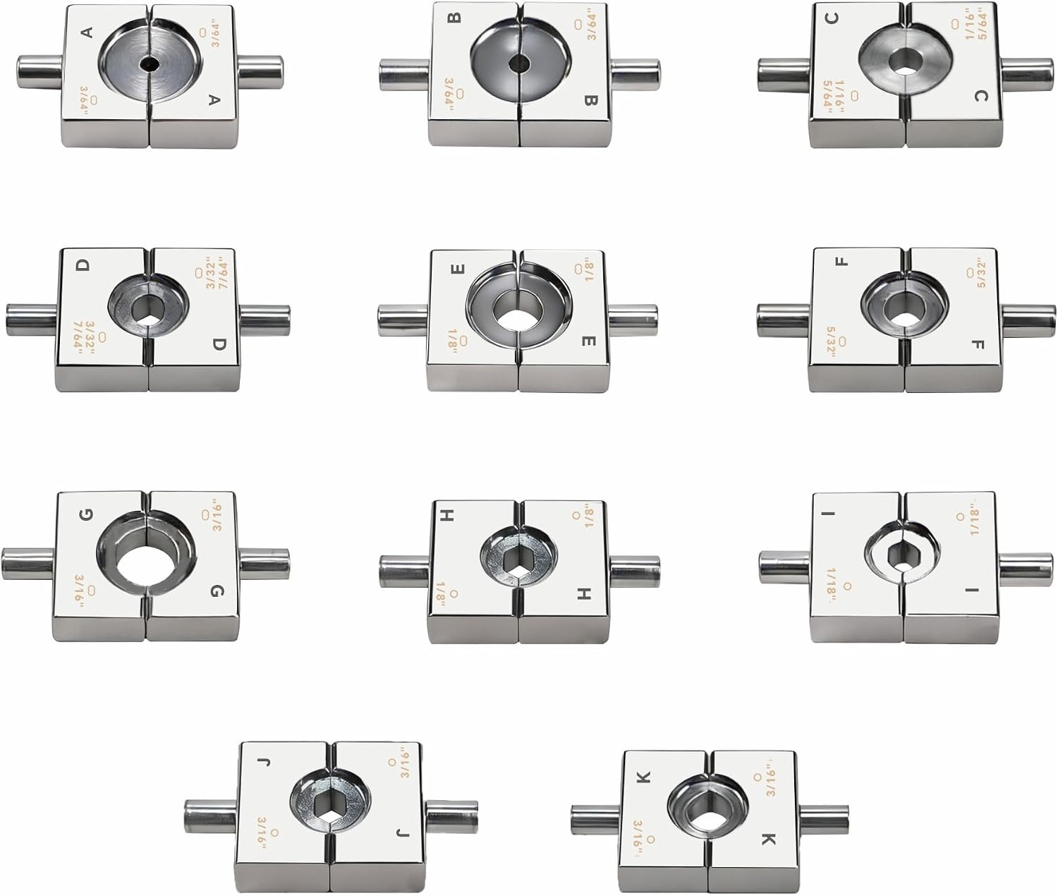 11 Pairs Wire Rope Swaging Dies Set for YQK-70, Includes 7 Pairs for Aluminum Fe