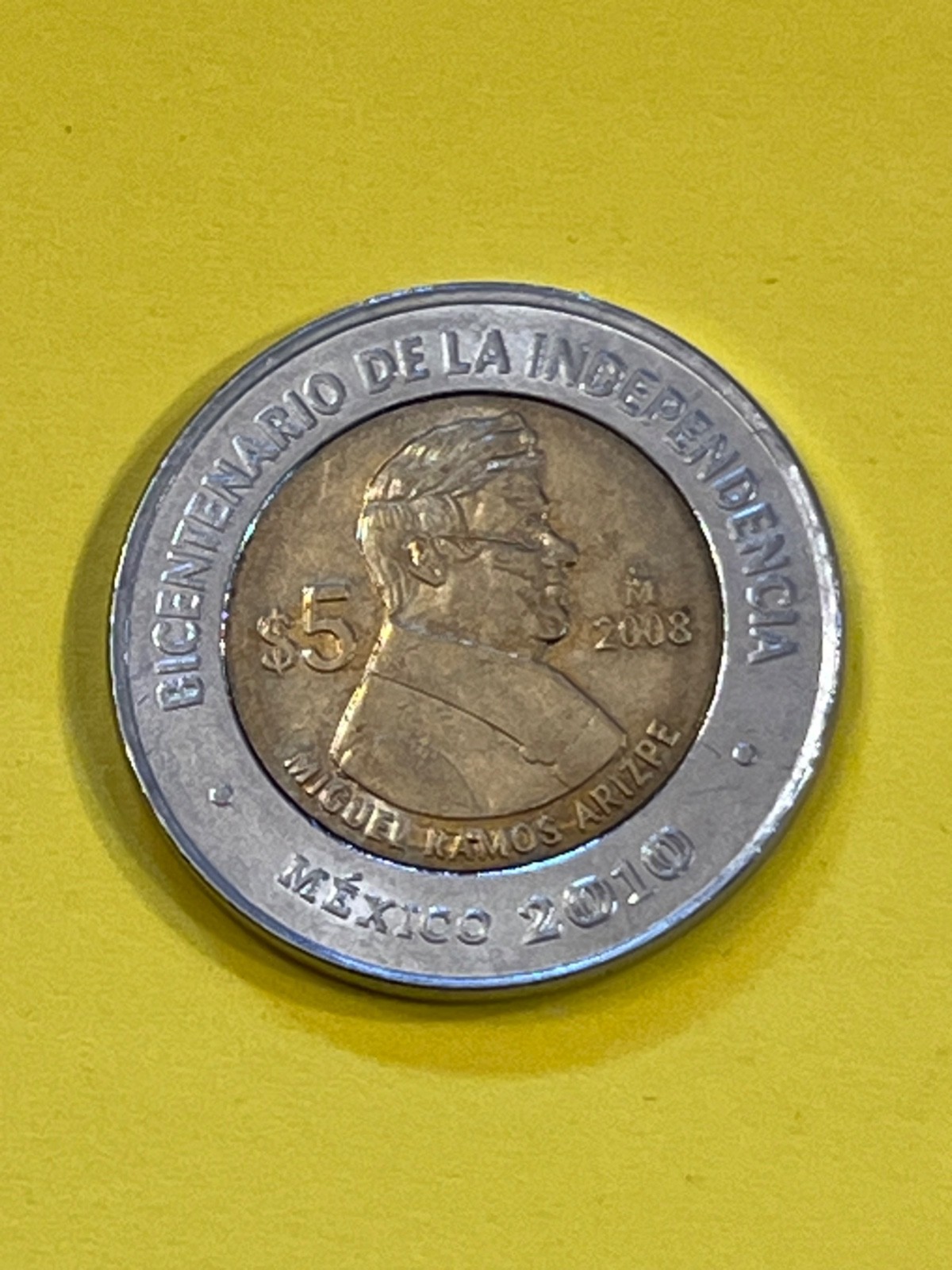 COIN MEXICO 2008 5 PESOS ARIZPE FREE SHIPPING