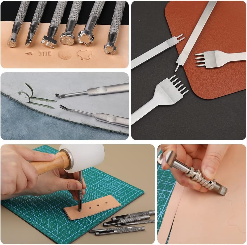 Leather Working Tools Kit, 70 Pcs, Stamping & Sewing Tools