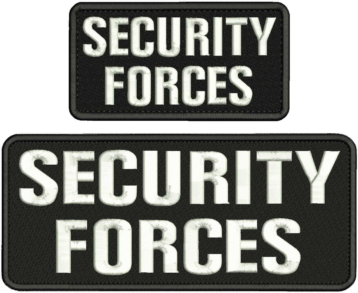 SECURITY F EMBROIDERY PATCH 10X4 AND 6X3 HOOK ON BACK WHITE ON BLACK