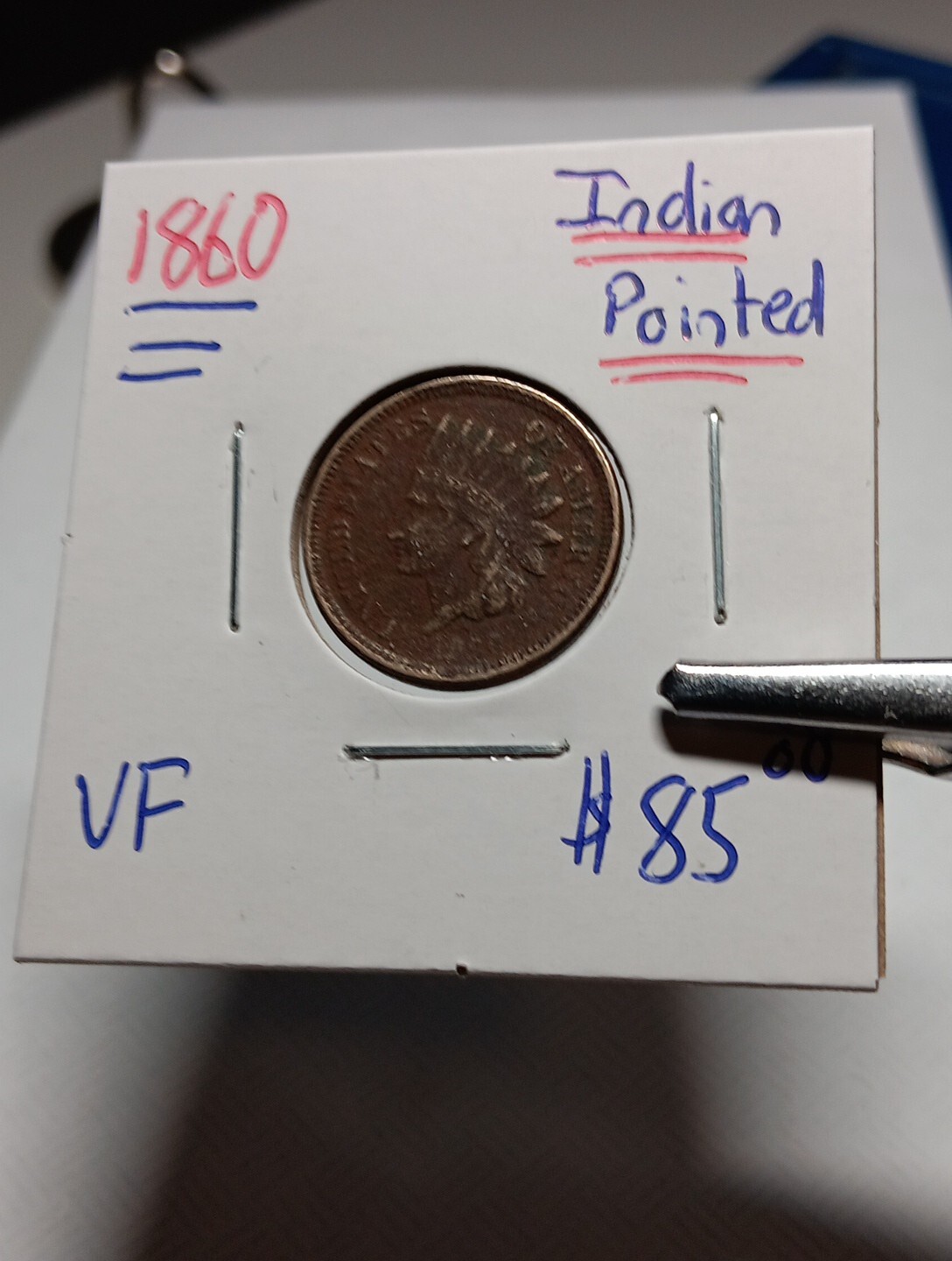👉1860 Indian Head Pointed Head  Vf   Choice M/371