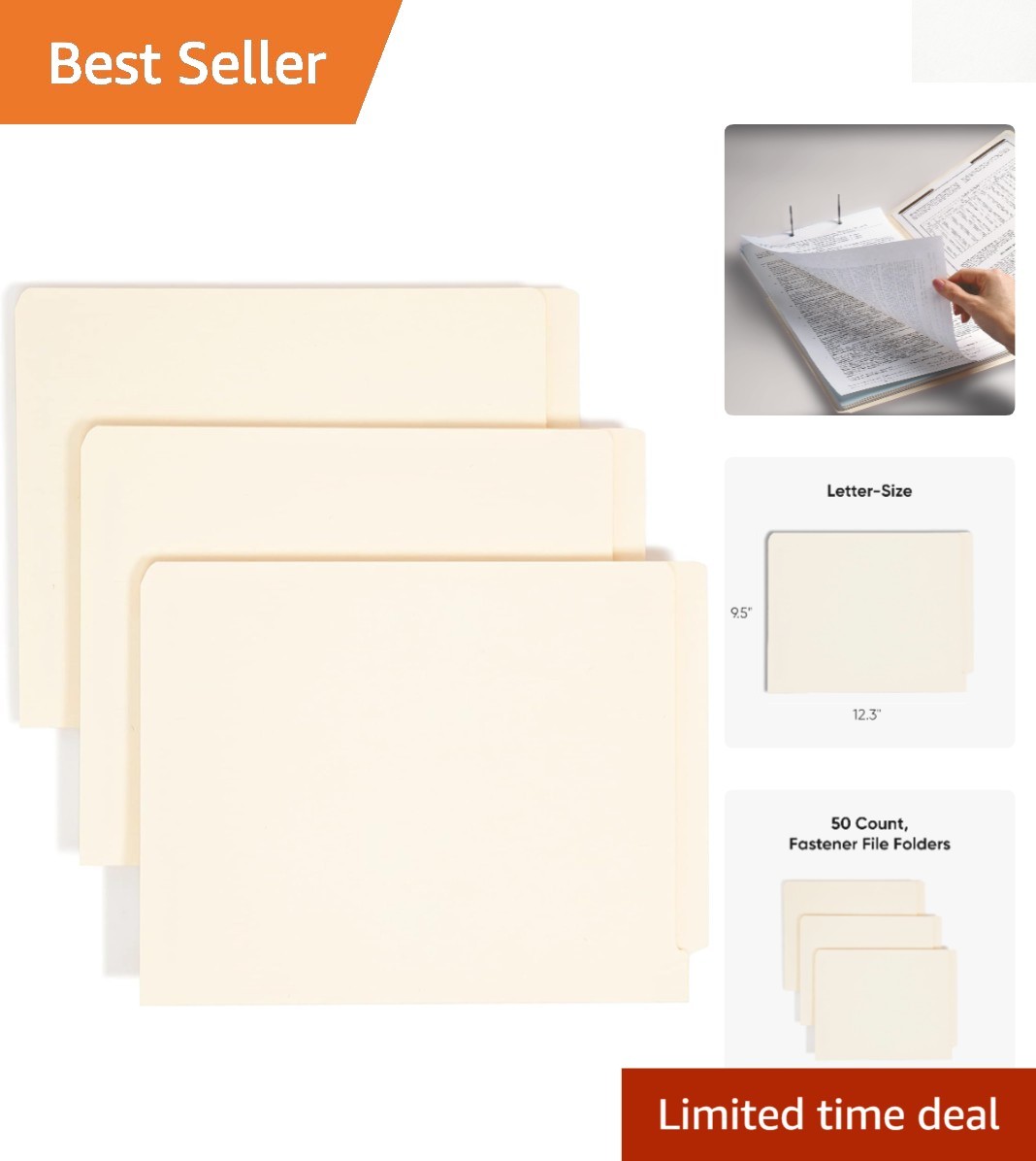 50 Manila End Tab Fastener File Folders - Durable and Expandable, Made in USA
