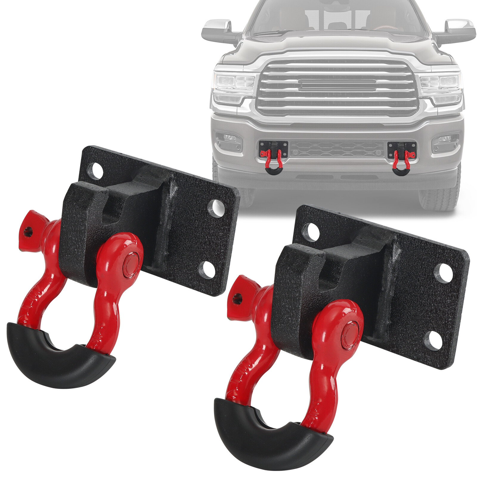 2PCS Front Tow Hook Mount Brackets & D-Ring Shackles For 2010-2020 Ram 2500/3500