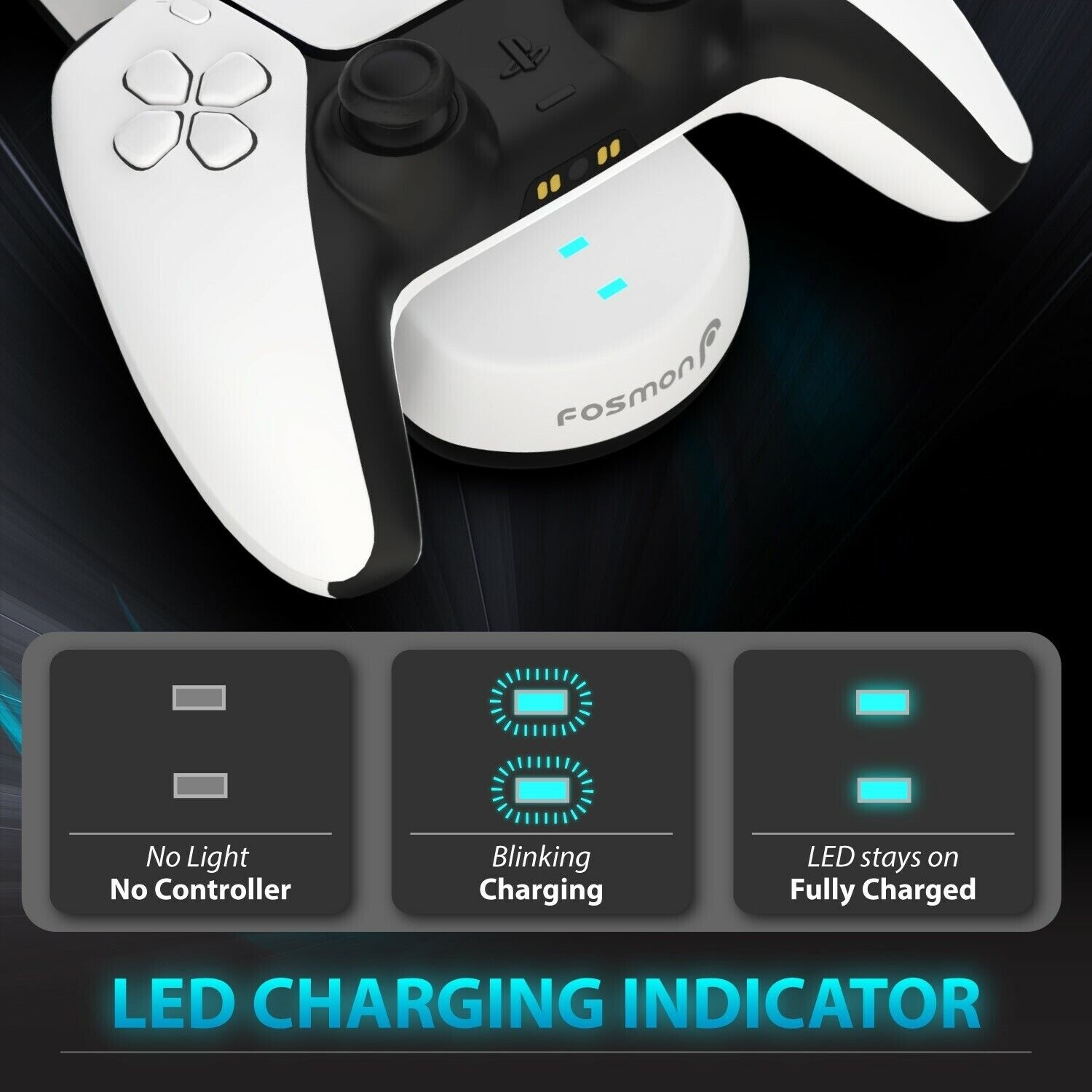 PS5 DualSense Controller Fast Wireless Charging Station Dock USB C Cable Charger