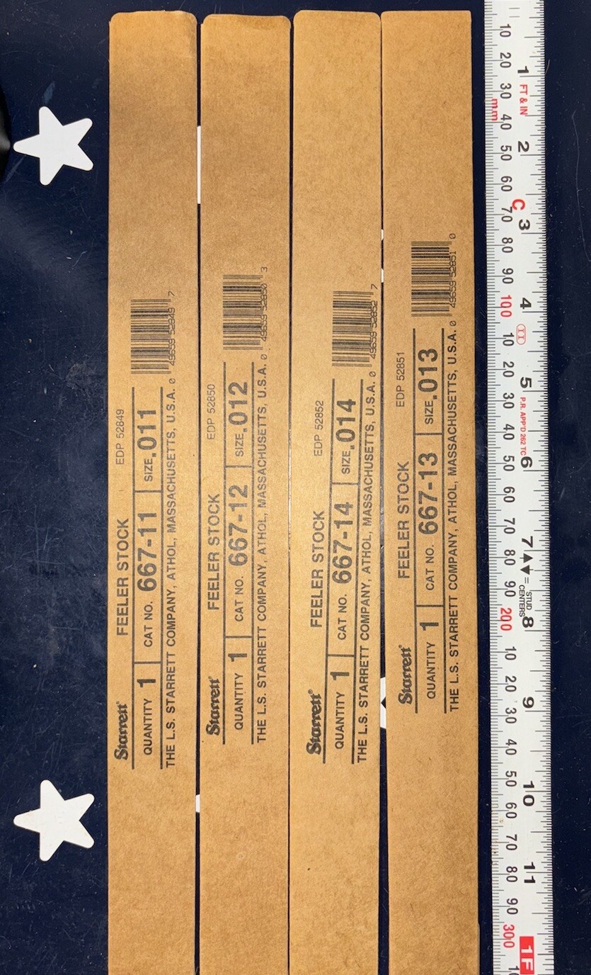 Starrett 12” Feeler Gage Stock 4 PCS - 1 of Each: .011 .012 .013 .014   12” OAL