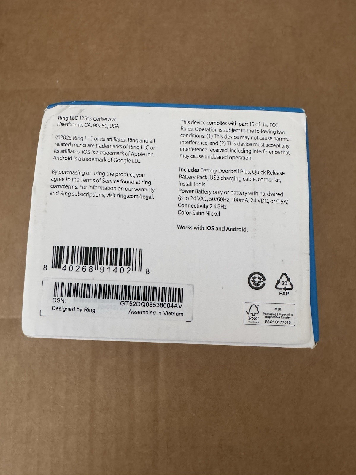 Ring Battery Doorbell Plus - Satin Nickel