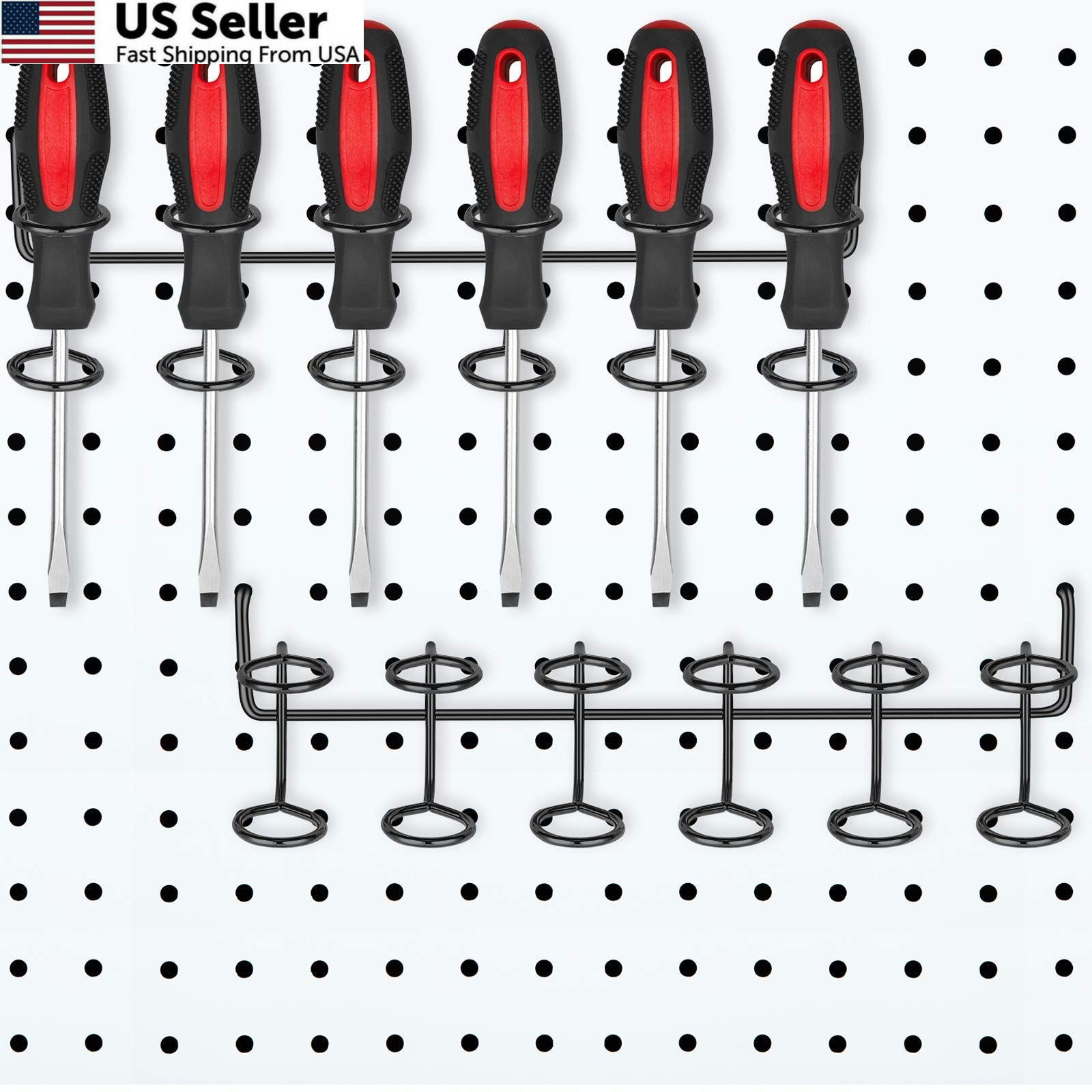 Hotop 2 Pieces Pegboard Screwdriver Holder Peg Board Tool Utility Hooks Black