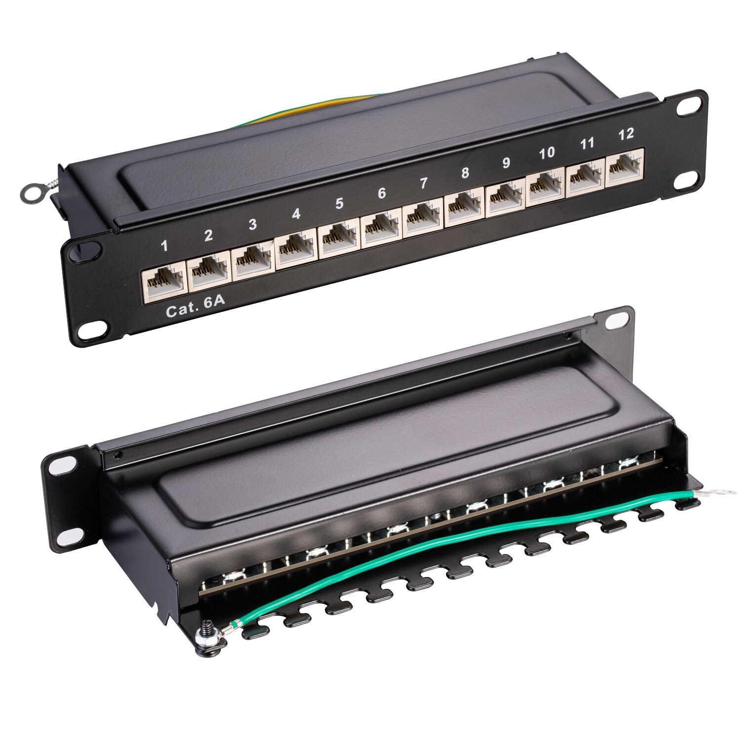 12 Port Cat6A CAT6 CAT5E Shielded Patch Panel 10G Ready Cable Management Metal