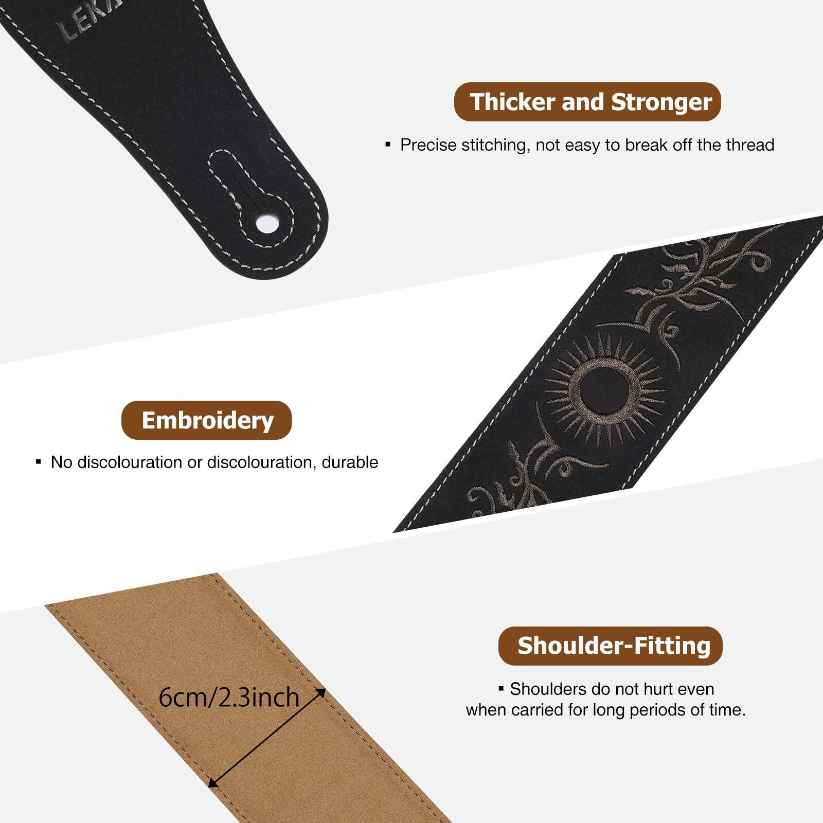 LEKATO LGS-10 Suede Guitar Strap 2.5″ Wide Soft Suede Bass Guitar Straps Holder