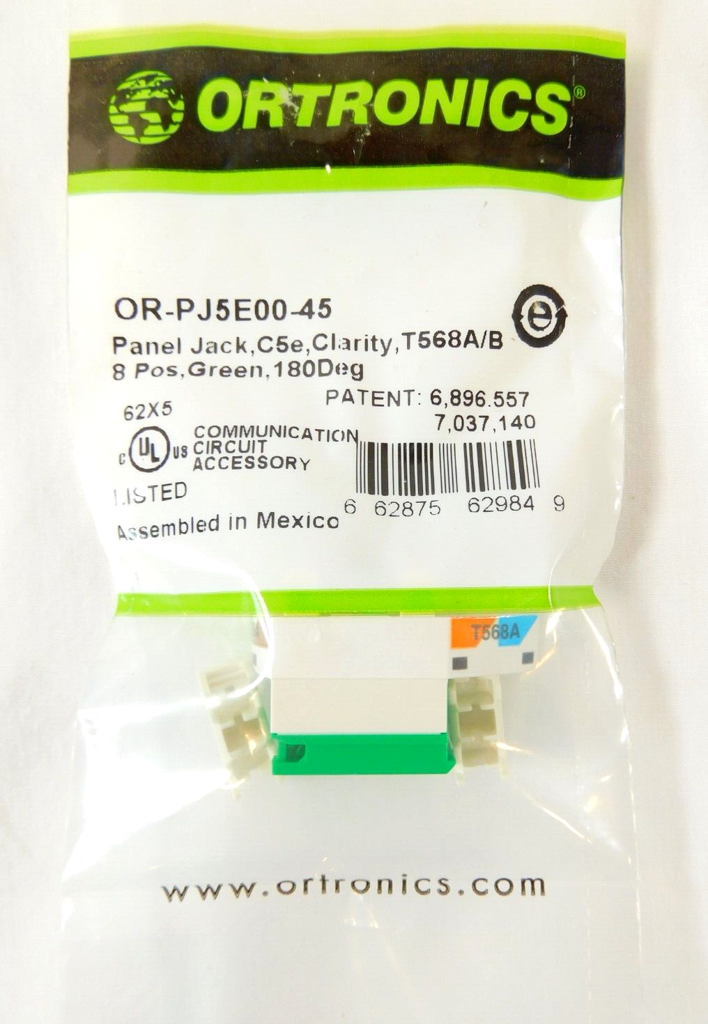 Clarity Cat5e Panel Jack Green T568A/B PJ5E00-45 Ortronics High Density NEW
