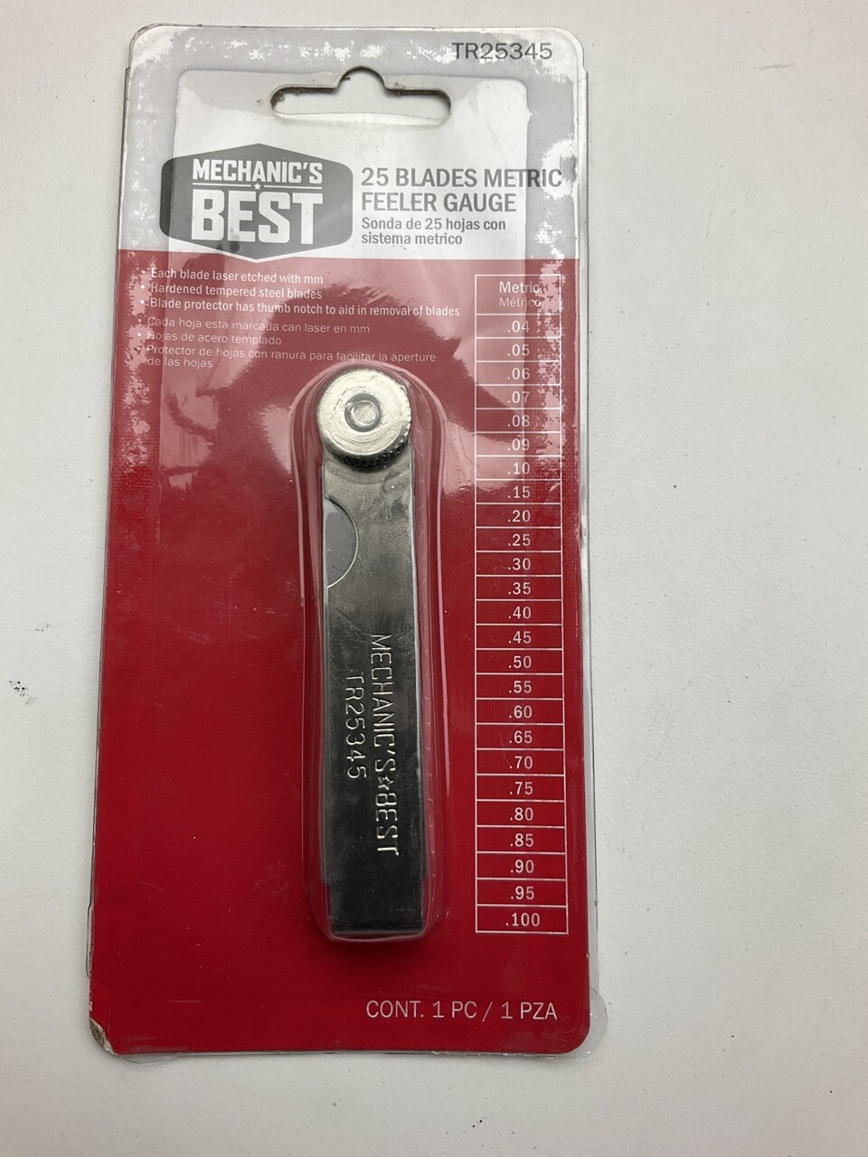 Mechanics Best TR25345 Metric Feeler Gauge, 25-Blade Sizes, 0.04mm To 1mm