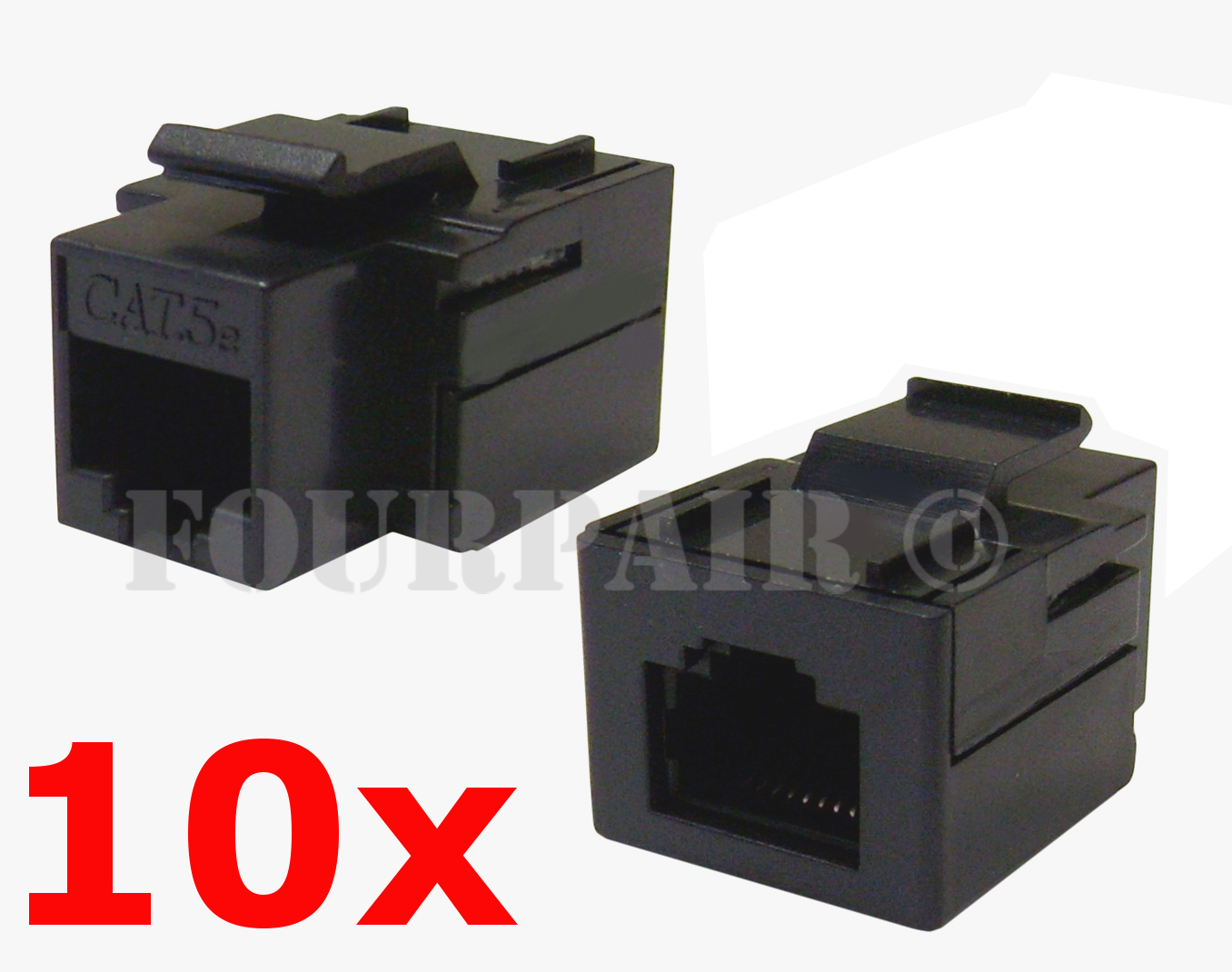 10 Pack - CAT5e Inline Coupler Keystone RJ45 Female Snap-In Jack Insert - Black
