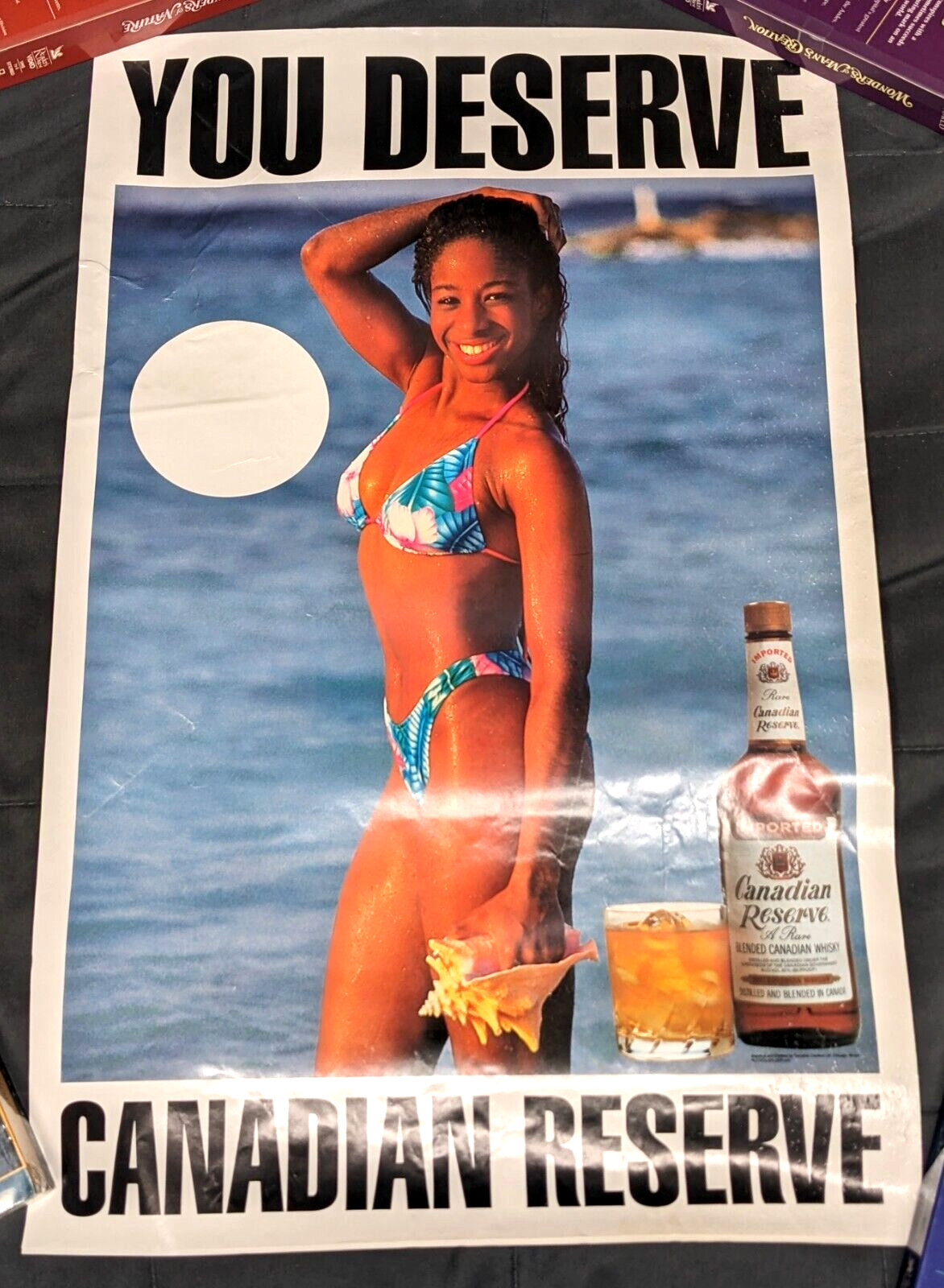 CANADIAN RESERVE CANADIAN WHISKEY / LOT OF TWO 1980'S SEXY MODEL POSTER MAN CAVE