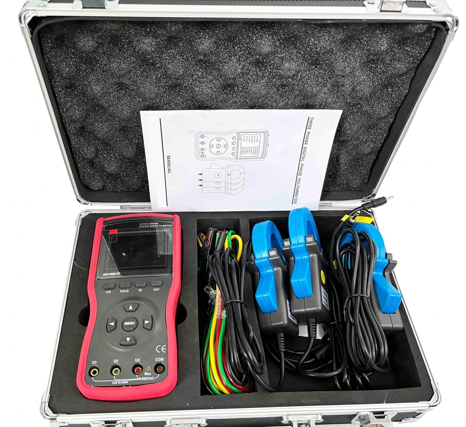Digital Phase Voltmeter Clamp Meter Three phase 600V 600A 360° Current Detector