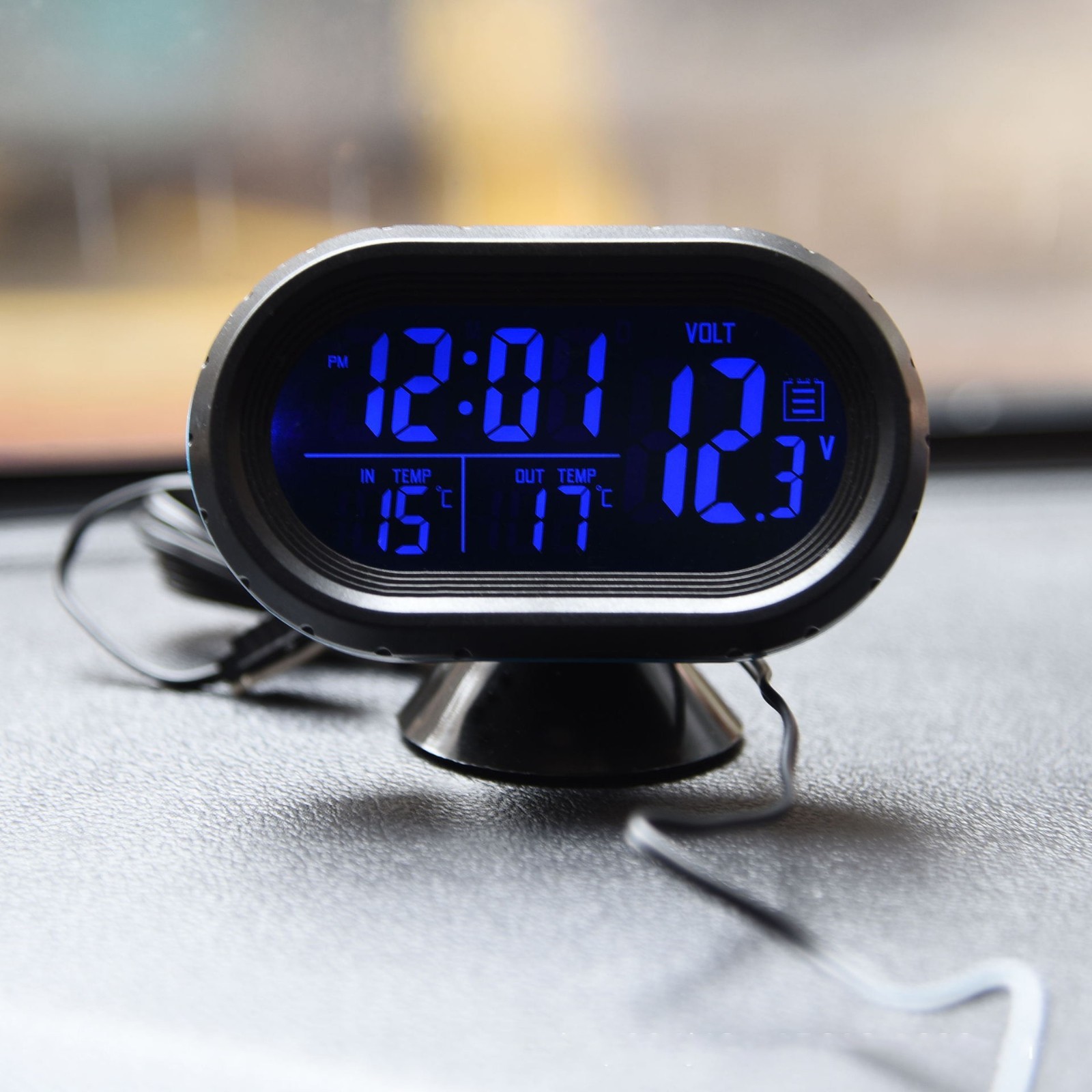 LED Dual Display Digital Car Clock Thermometer Temperature Voltmeter DC12/24V