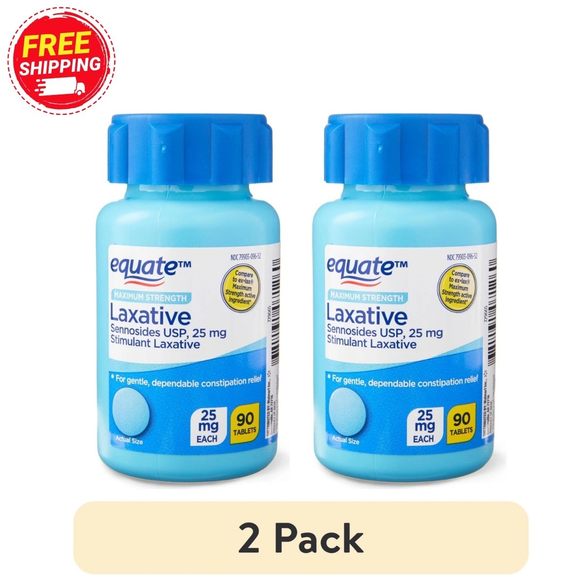 Equate Maximum Strength Sennosides USP Laxative Tablets 25 mg 90 Count, 2 Pack
