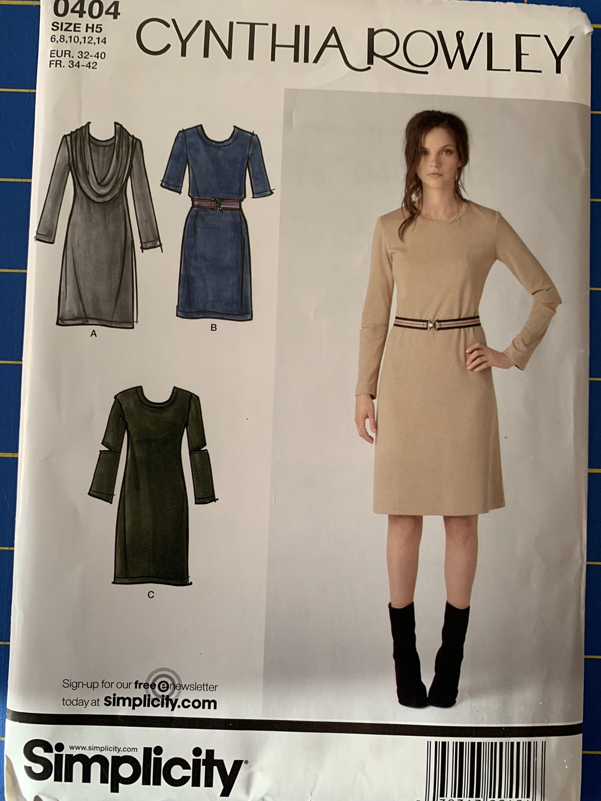 Simplicity 0404 Sizes 6-14 Misses Knit Cynthia Rowley Dress & Shawl Collar Uncut