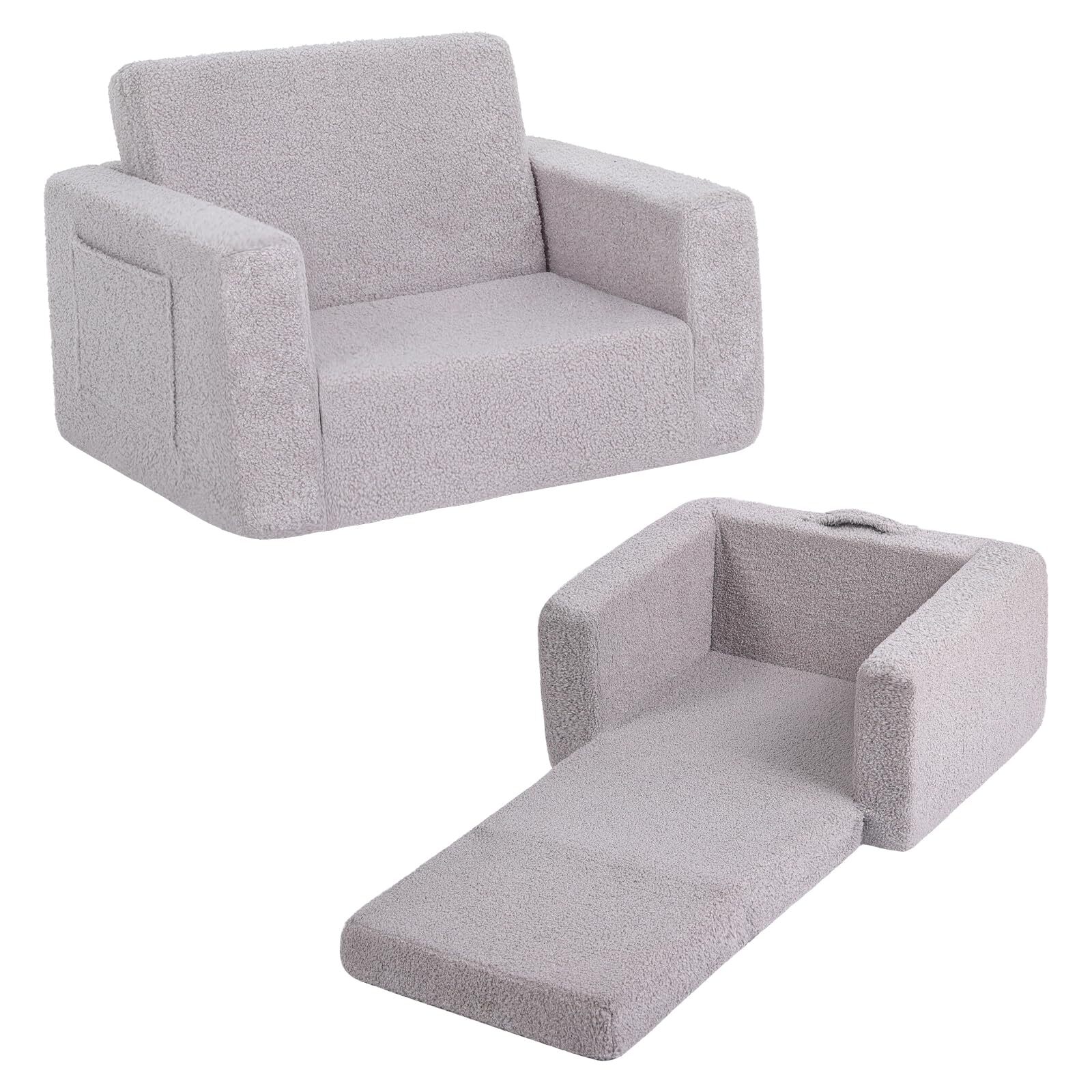 Kids Sofa 2-in-1 Kids Sofa Chair Convertible Children Couch to Lounger Flip O...