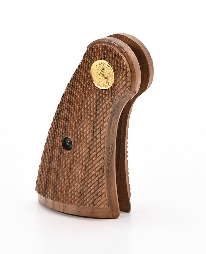 New Colt Python I-Frame Wood Checkered Service Grip With Gold Medallions