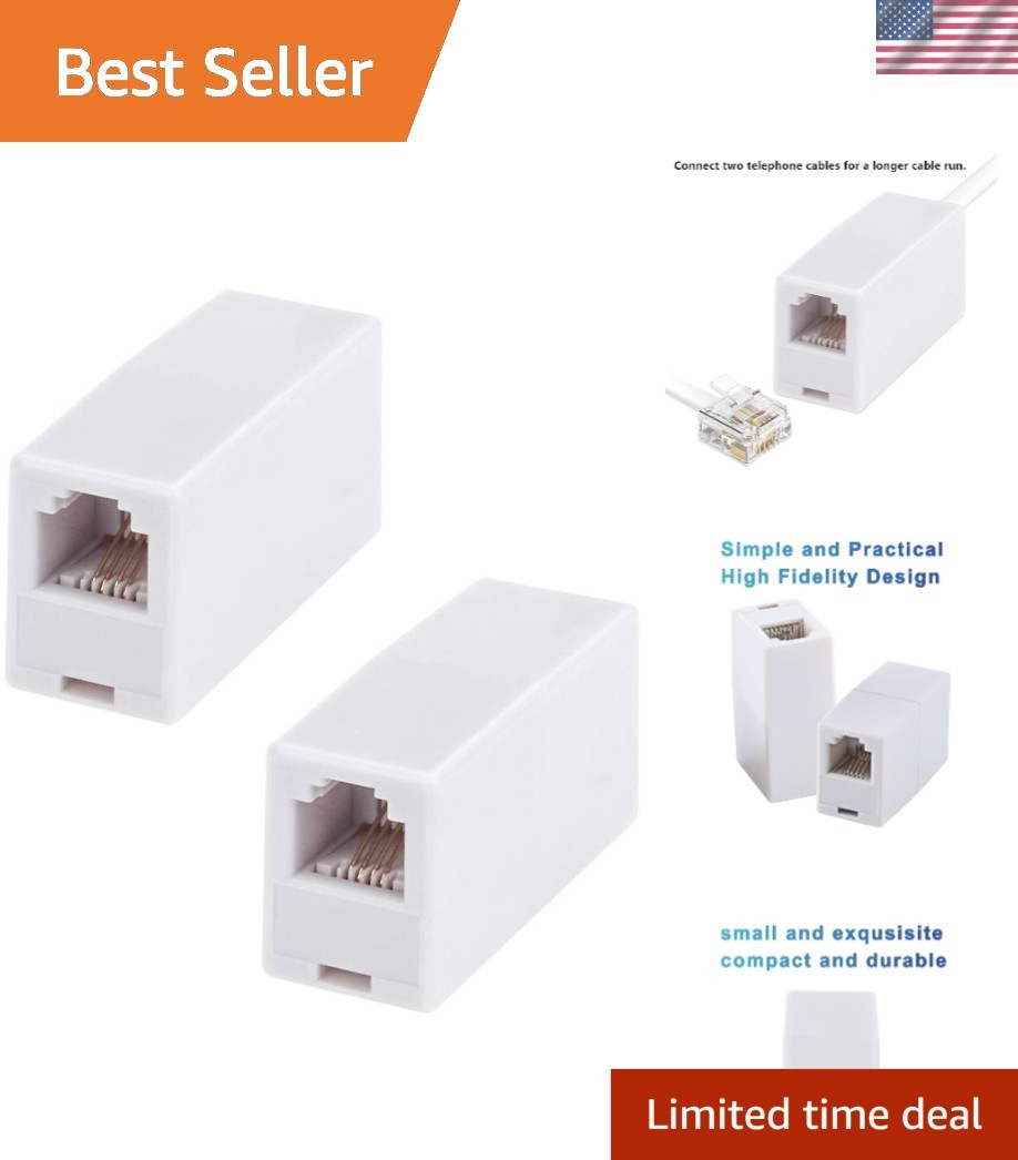 Easy Install RJ11 Male-Female Coupler 2-Pack, Perfect for Home or Office