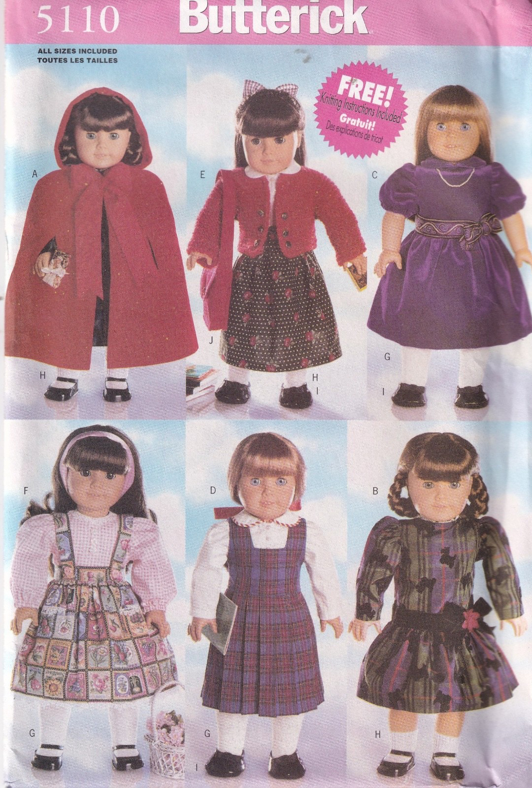 Butterick Pattern 5110 18" Doll Clothes New/Uncut